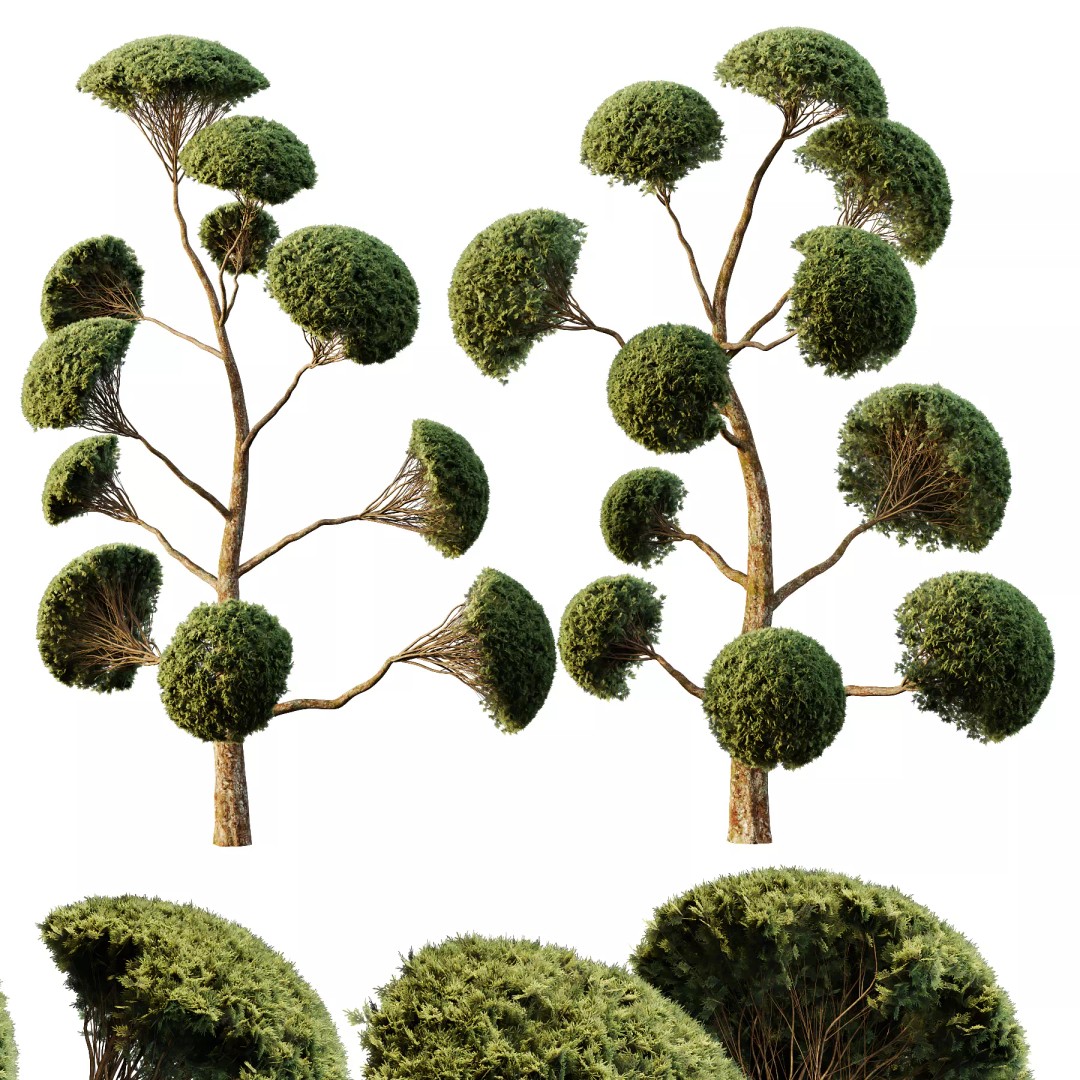 Spherical Tree 3D Model – High Poly Conifer Asset, FBX, OBJ - View 2