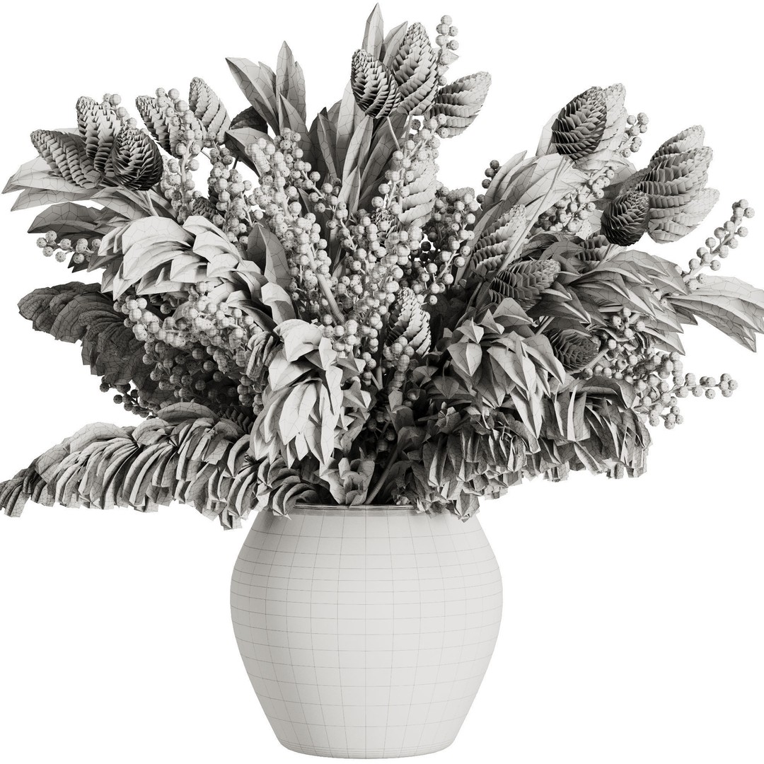 Christmas Bouquet 3D Model – Decorative Dry Flowers, FBX, OBJ