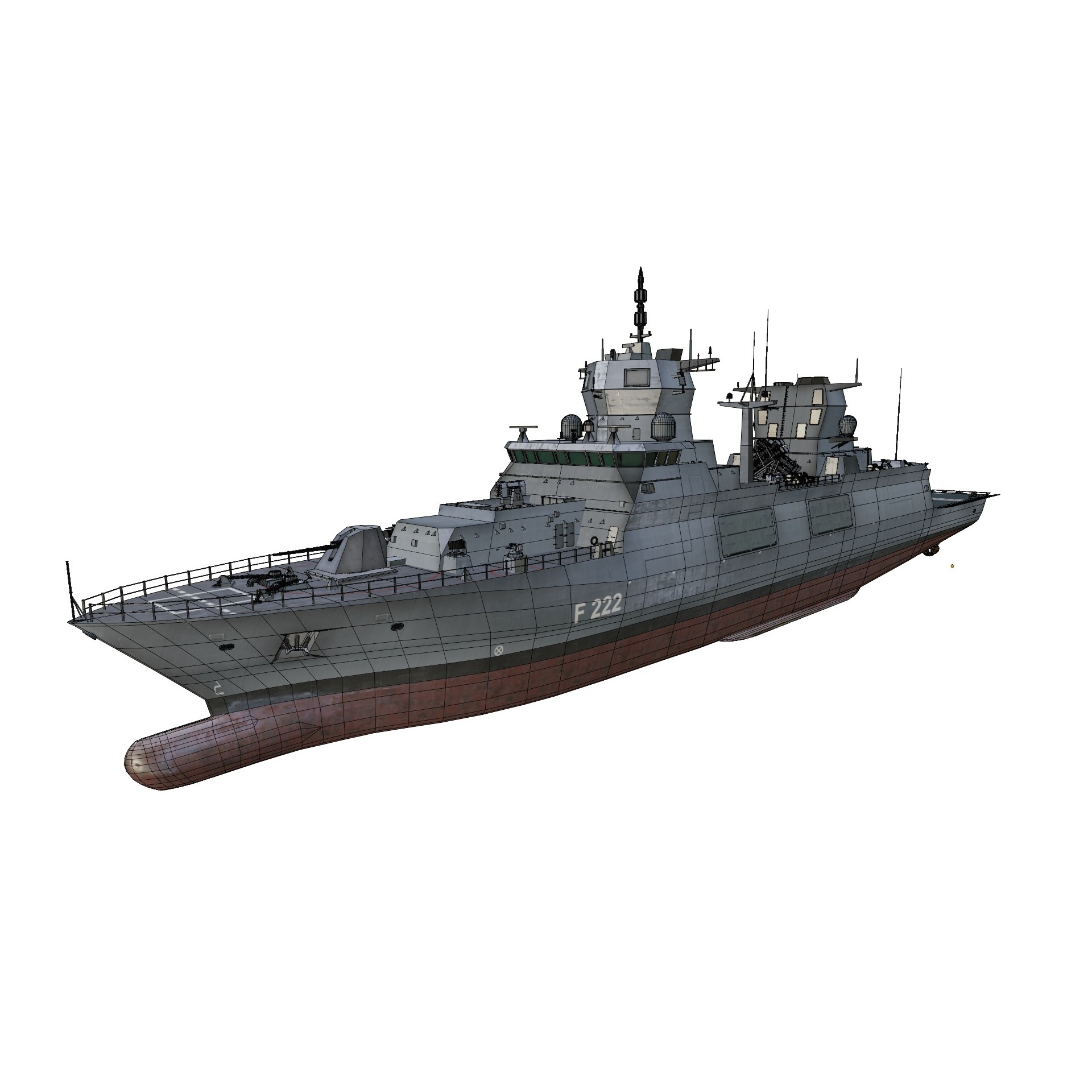 F125 Baden-Württemberg Class Frigate - Low-Poly Game-Ready 3D Model - View 12