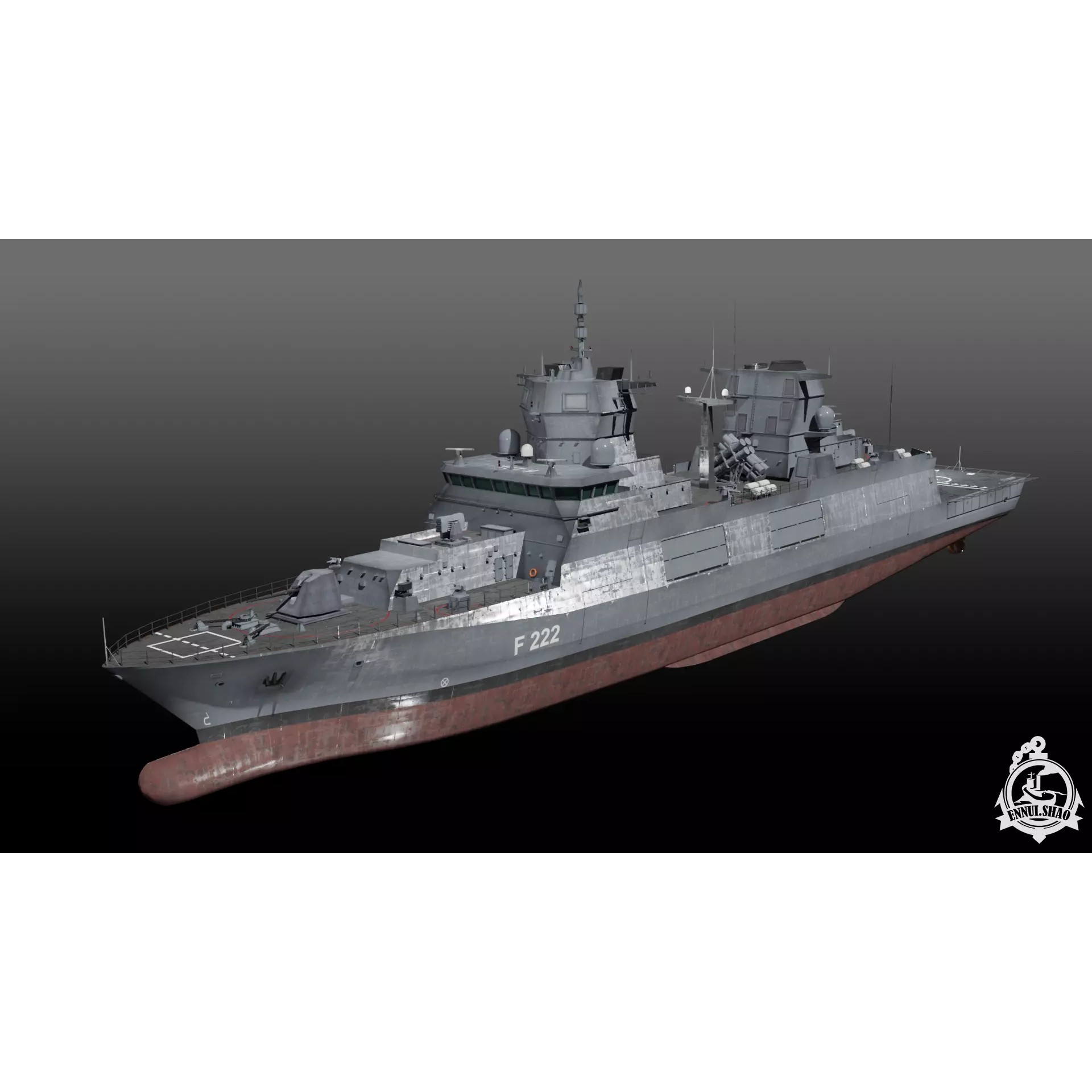 F125 Baden-Württemberg Class Frigate - Low-Poly Game-Ready 3D Model - View 2