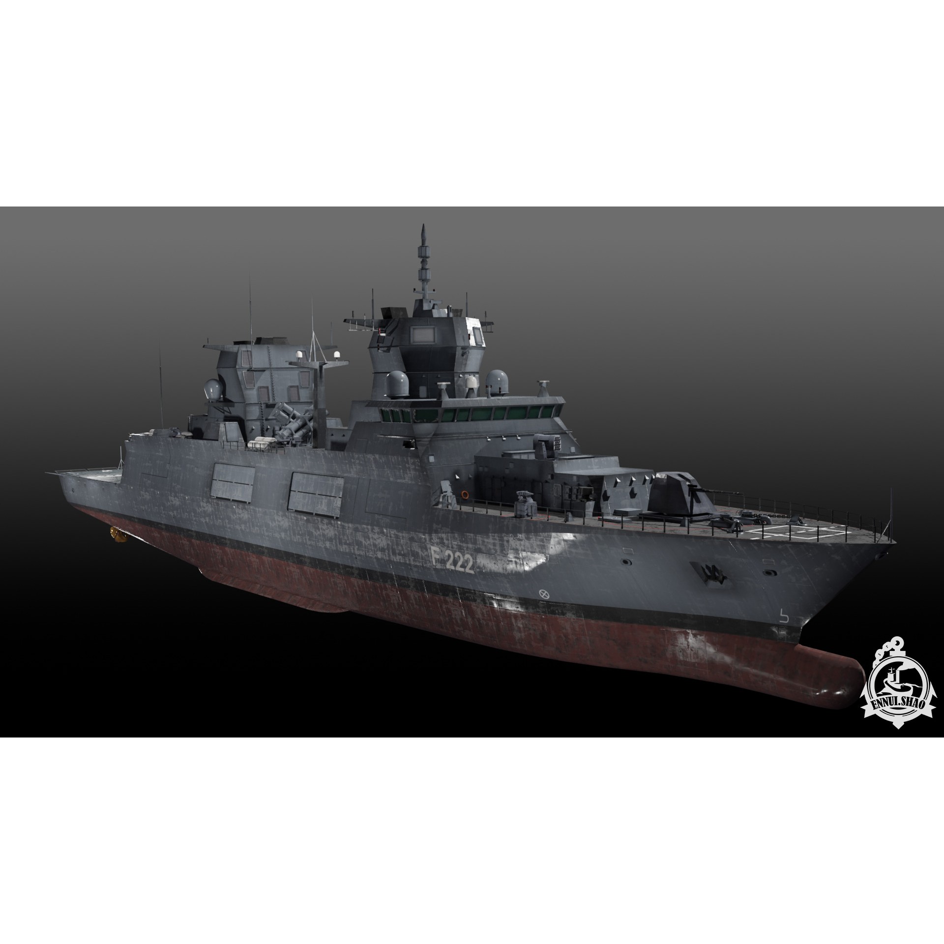 F125 Baden-Württemberg Class Frigate - Low-Poly Game-Ready 3D Model - View 3