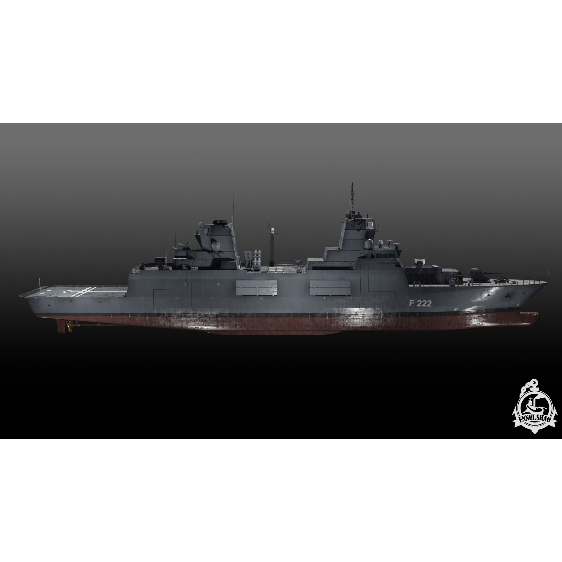 F125 Baden-Württemberg Class Frigate - Low-Poly Game-Ready 3D Model - View 4