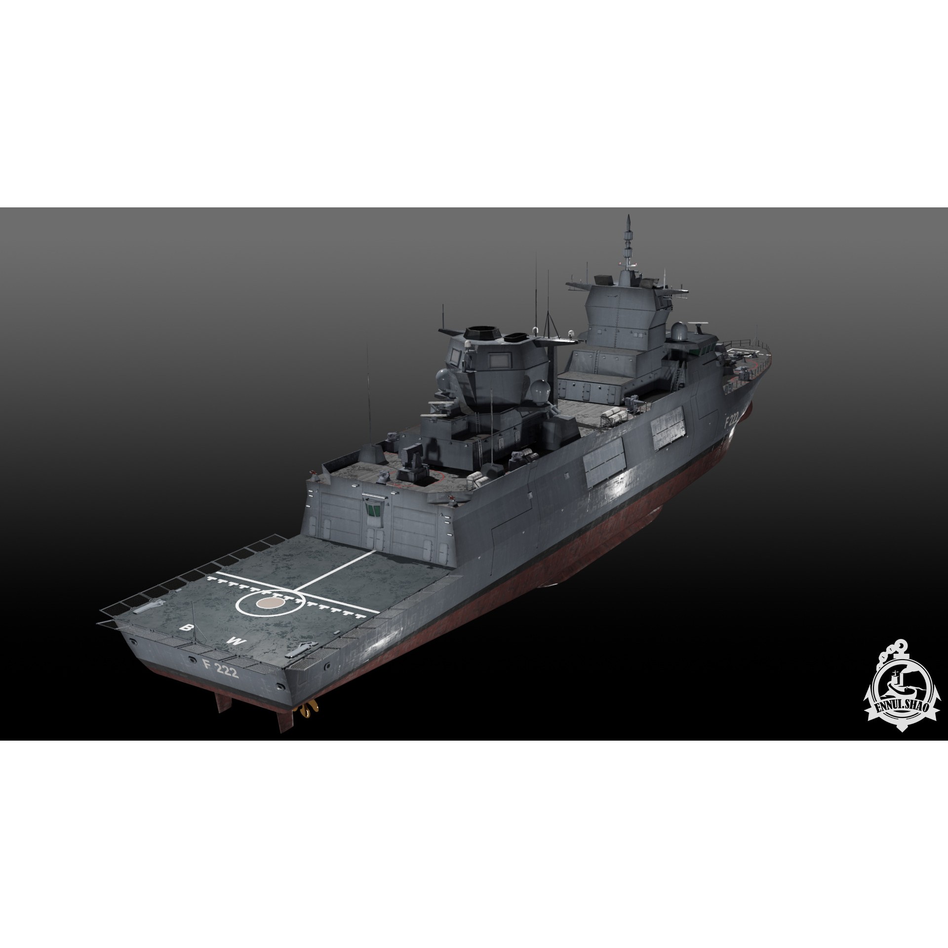 F125 Baden-Württemberg Class Frigate - Low-Poly Game-Ready 3D Model - View 5