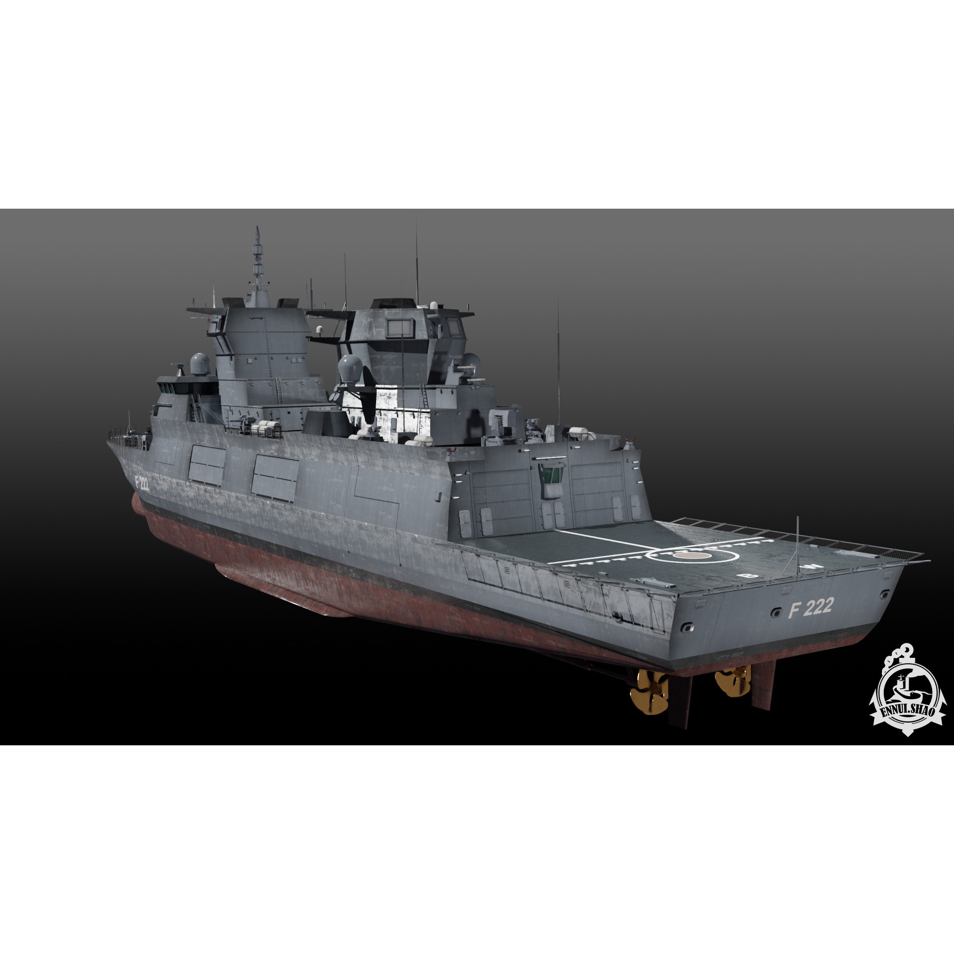 F125 Baden-Württemberg Class Frigate - Low-Poly Game-Ready 3D Model - View 6