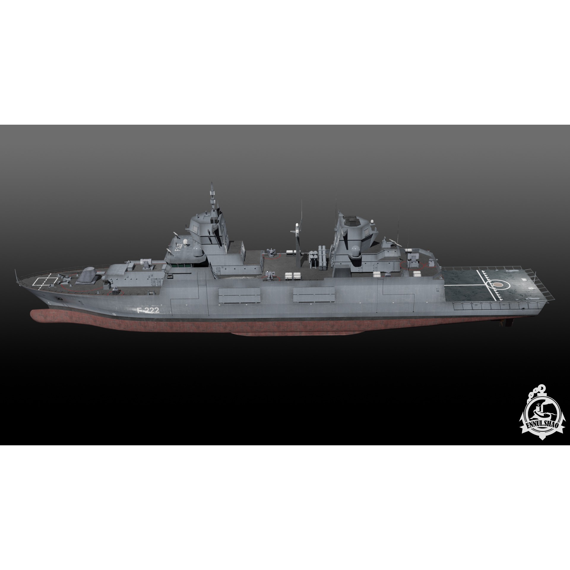F125 Baden-Württemberg Class Frigate - Low-Poly Game-Ready 3D Model - View 7