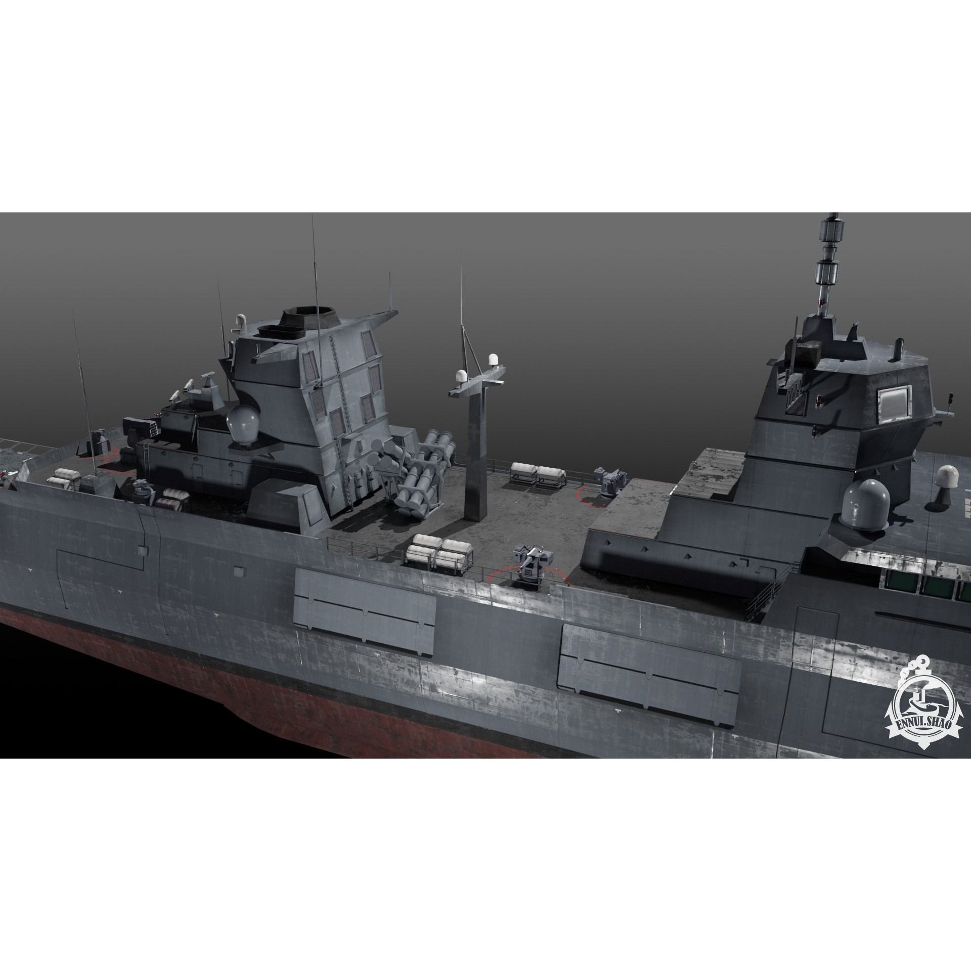 F125 Baden-Württemberg Class Frigate - Low-Poly Game-Ready 3D Model - View 9