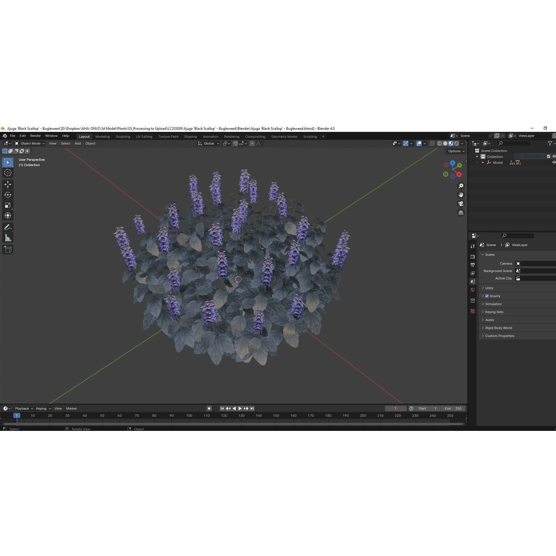 Ajuga Black Scallop 3D Model – Low Poly Game-Ready Plant, FBX - View 8