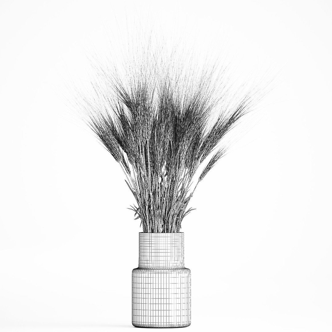 Bouquet of Wildflowers 3D Model – Modern Green Wheat Arrangement, FBX