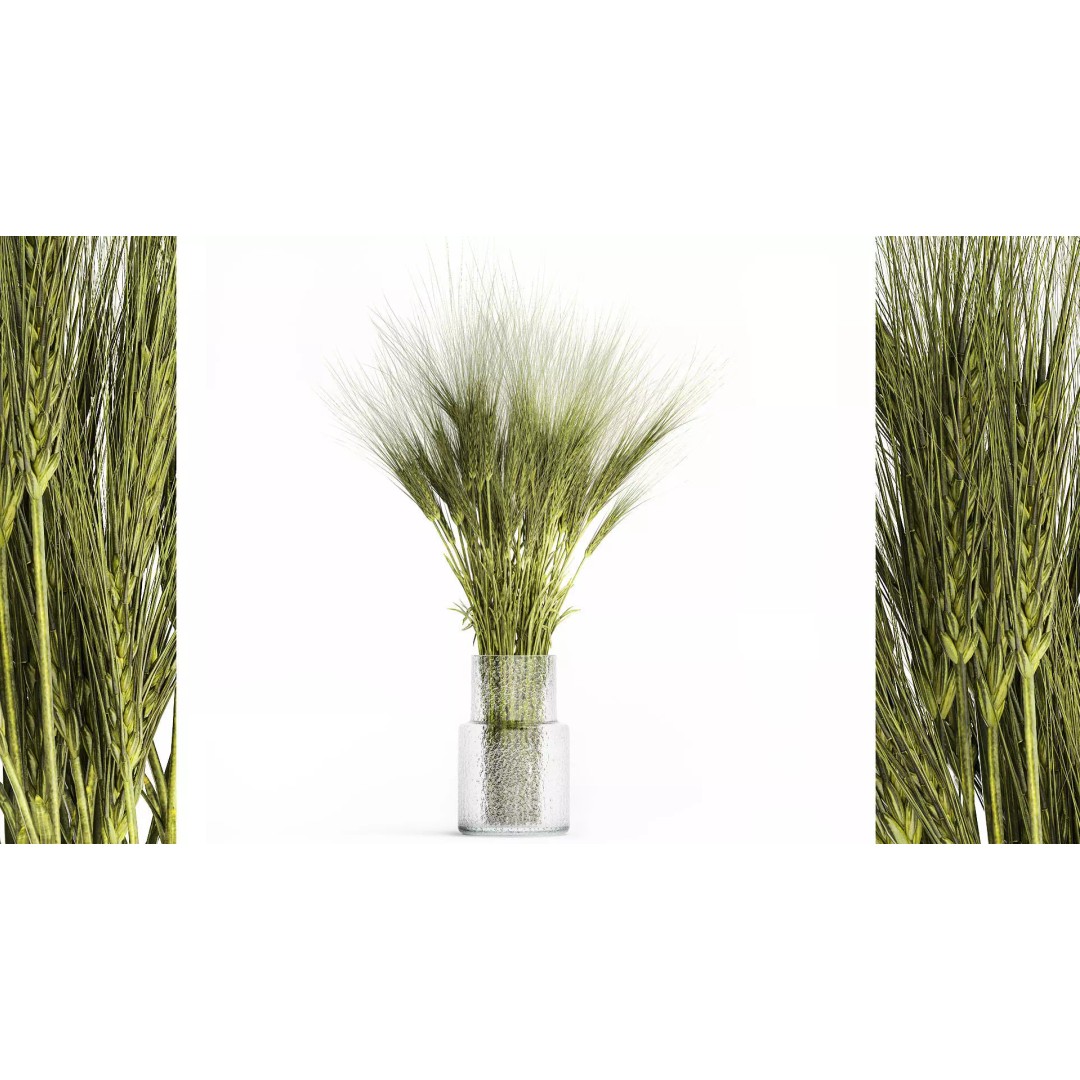 Bouquet of Wildflowers 3D Model – Modern Green Wheat Arrangement, FBX - View 2
