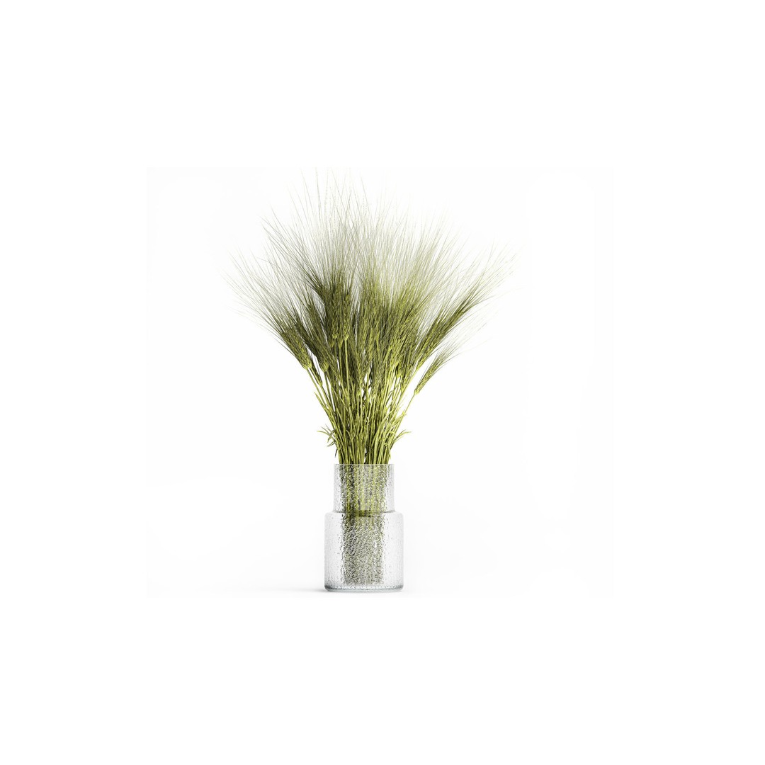Bouquet of Wildflowers 3D Model – Modern Green Wheat Arrangement, FBX - View 3