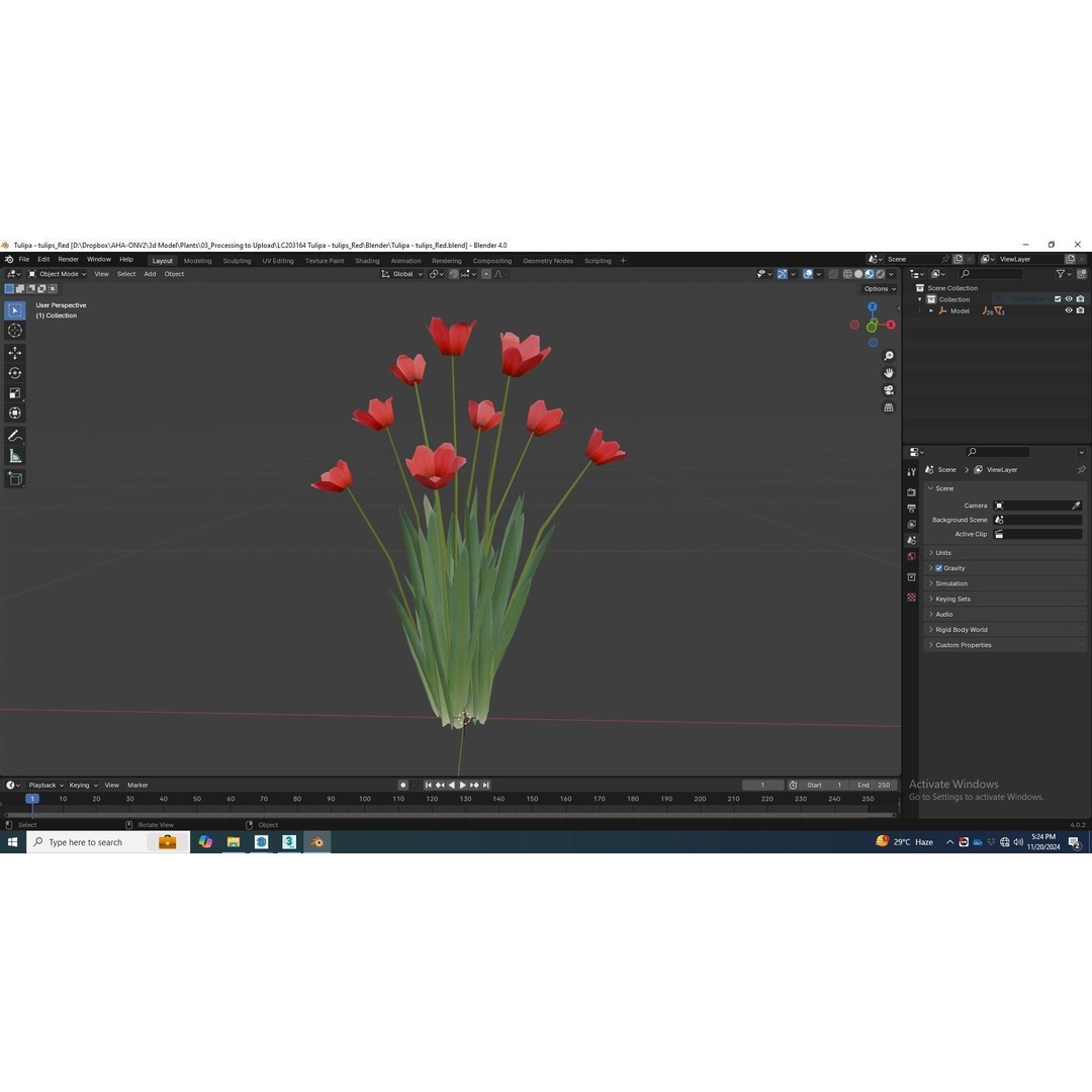 Tulipa 3D Model – Low Poly Red Tulip Plant for VR/AR - View 7