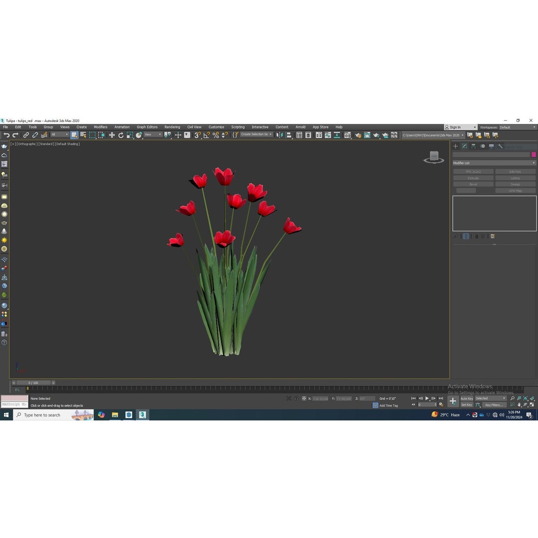 Tulipa 3D Model – Low Poly Red Tulip Plant for VR/AR - View 9