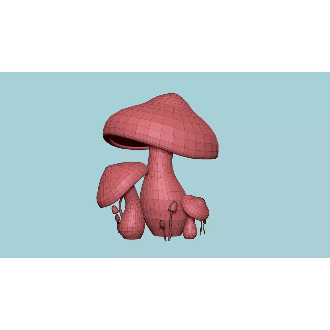 Fantasy Mushroom 3D Model – Low Poly Scene Backdrop, FBX - View 14
