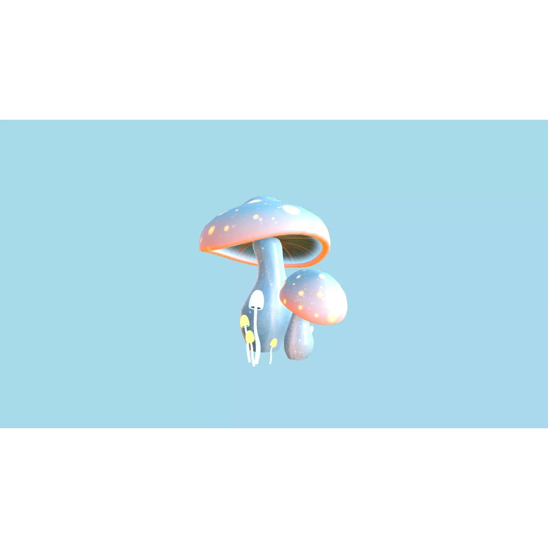 Fantasy Mushroom 3D Model – Low Poly Scene Backdrop, FBX - View 3