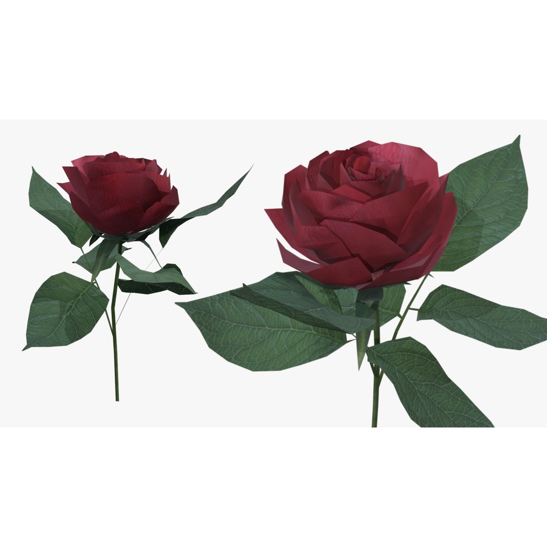 Red Rose 3D Model – Low Poly Textured Game Asset, FBX, OBJ - View 4