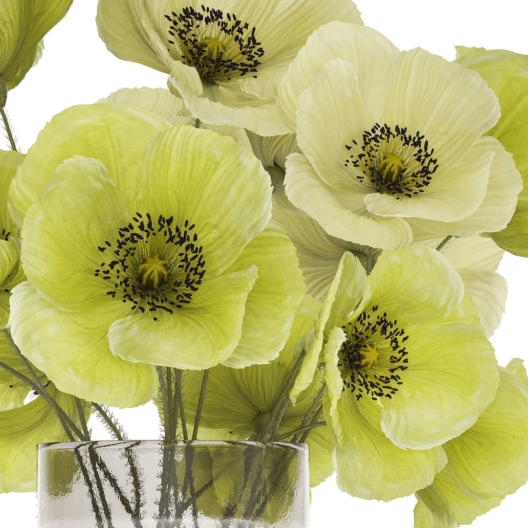 Bouquet of Green Wild Flowers 3D Model – Modern Glass Vase, PBR - View 12