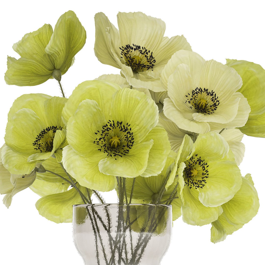 Bouquet of Green Wild Flowers 3D Model – Modern Glass Vase, PBR - View 14