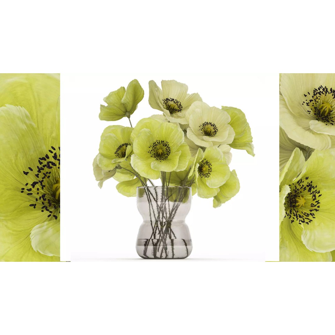 Bouquet of Green Wild Flowers 3D Model – Modern Glass Vase, PBR - View 2