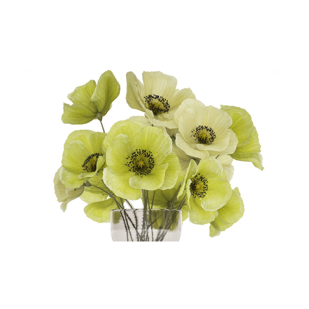 Bouquet of Green Wild Flowers 3D Model – Modern Glass Vase, PBR - View 4