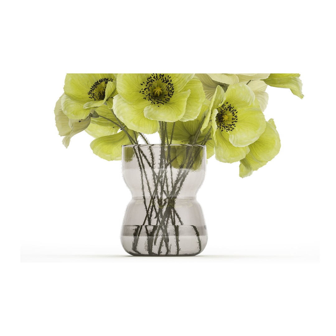 Bouquet of Green Wild Flowers 3D Model – Modern Glass Vase, PBR - View 5