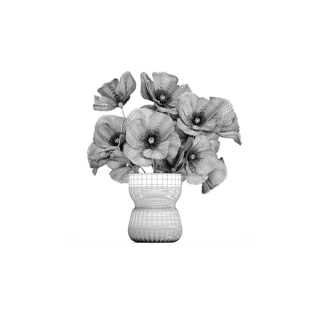 Bouquet of Green Wild Flowers 3D Model – Modern Glass Vase, PBR - View 9
