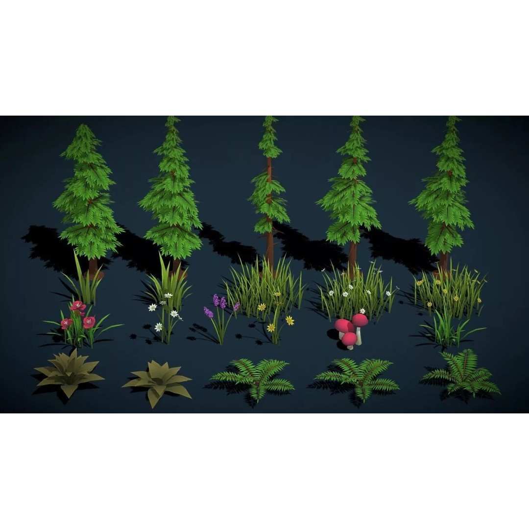 Pine Tree 3D Model – Low Poly Stylized Nature Asset Pack, FBX - View 2
