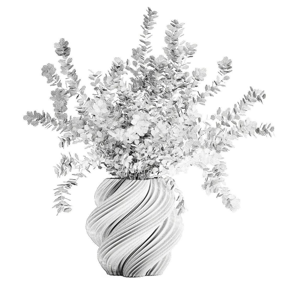 Realistic Bouquet Autumn Flowers 3D Model – Barberry Branches in Ceramic Vase