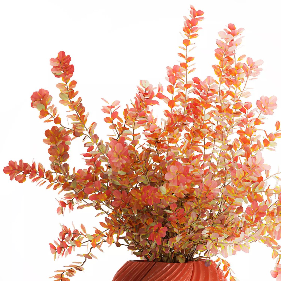 Realistic Bouquet Autumn Flowers 3D Model – Barberry Branches in Ceramic Vase - View 10