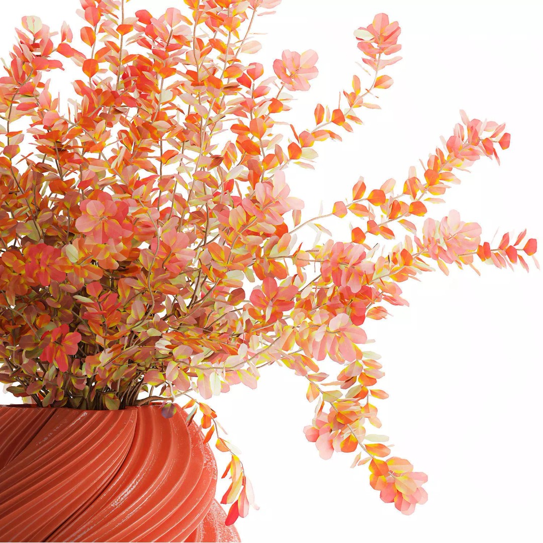Realistic Bouquet Autumn Flowers 3D Model – Barberry Branches in Ceramic Vase - View 11