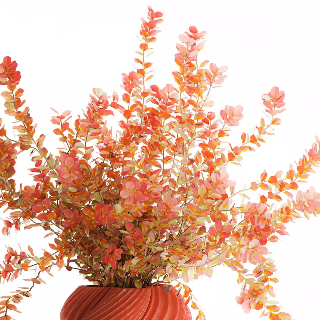 Realistic Bouquet Autumn Flowers 3D Model – Barberry Branches in Ceramic Vase - View 13