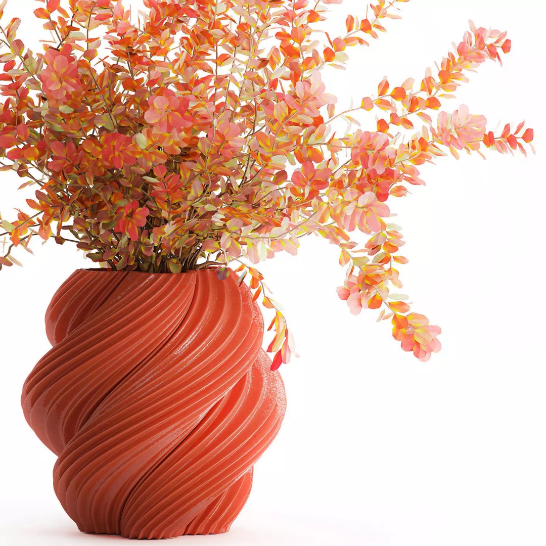 Realistic Bouquet Autumn Flowers 3D Model – Barberry Branches in Ceramic Vase - View 14