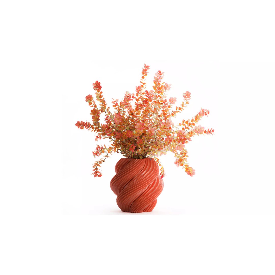 Realistic Bouquet Autumn Flowers 3D Model – Barberry Branches in Ceramic Vase - View 2