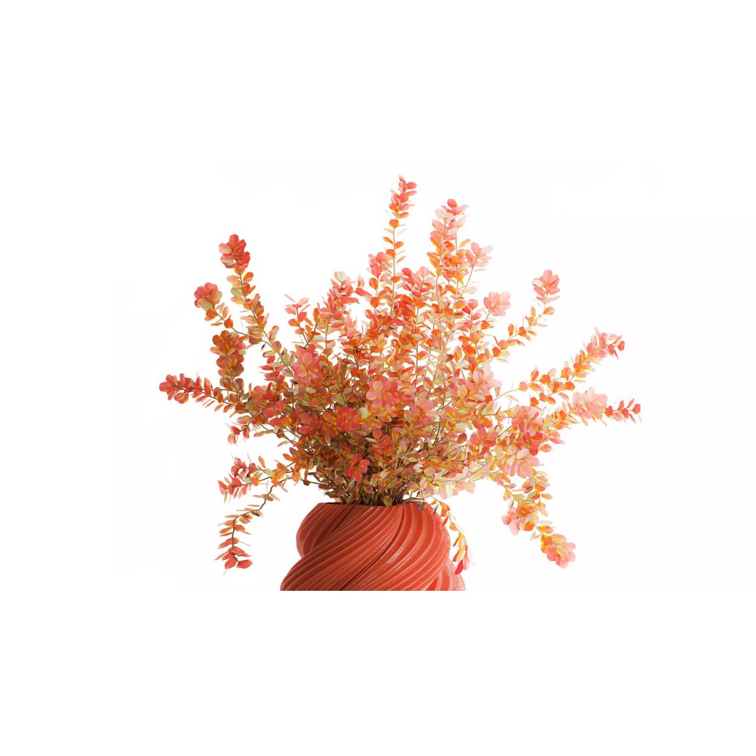 Realistic Bouquet Autumn Flowers 3D Model – Barberry Branches in Ceramic Vase - View 3