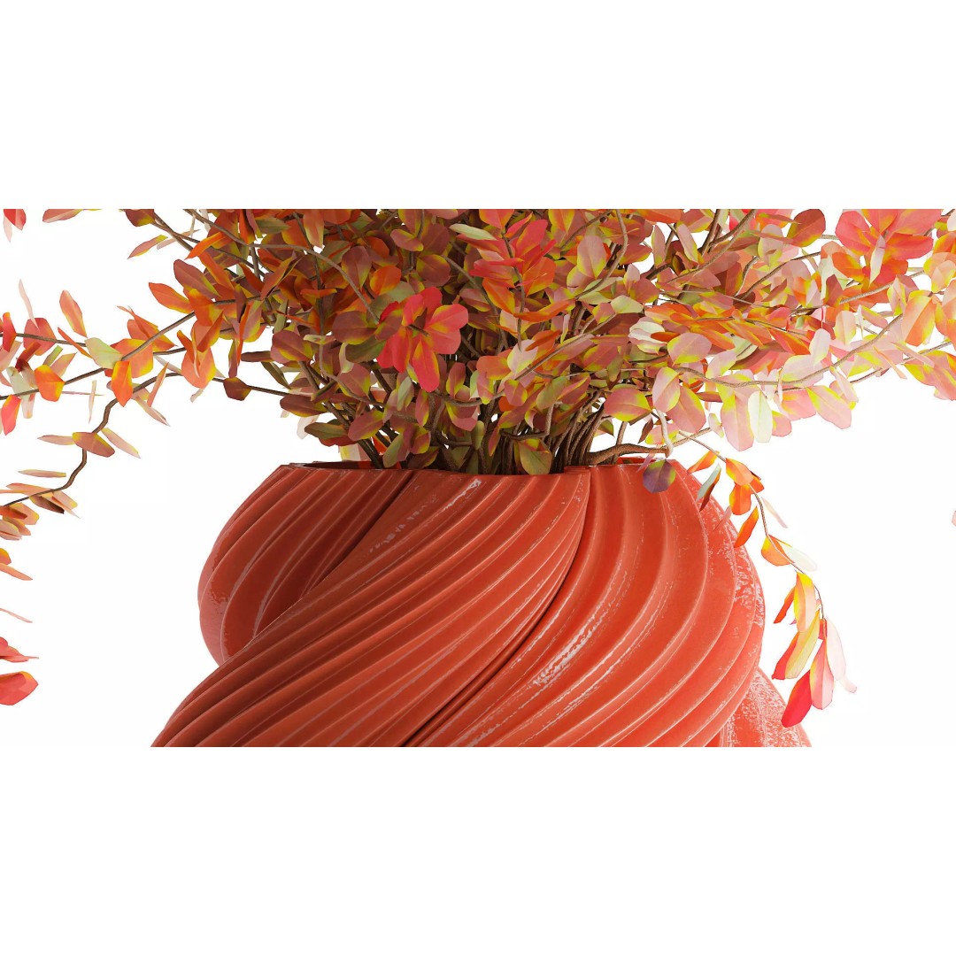 Realistic Bouquet Autumn Flowers 3D Model – Barberry Branches in Ceramic Vase - View 6