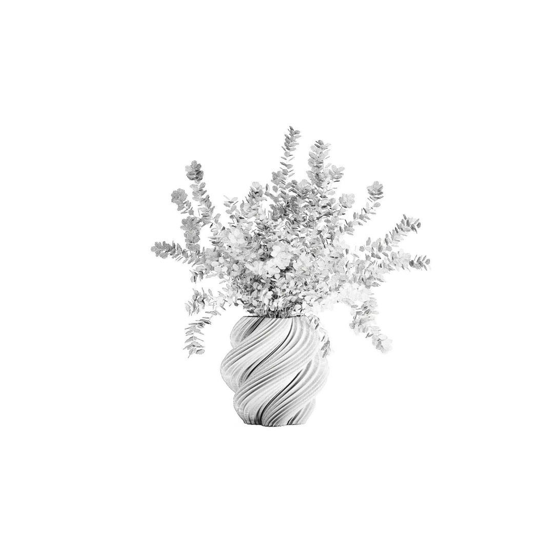 Realistic Bouquet Autumn Flowers 3D Model – Barberry Branches in Ceramic Vase - View 8