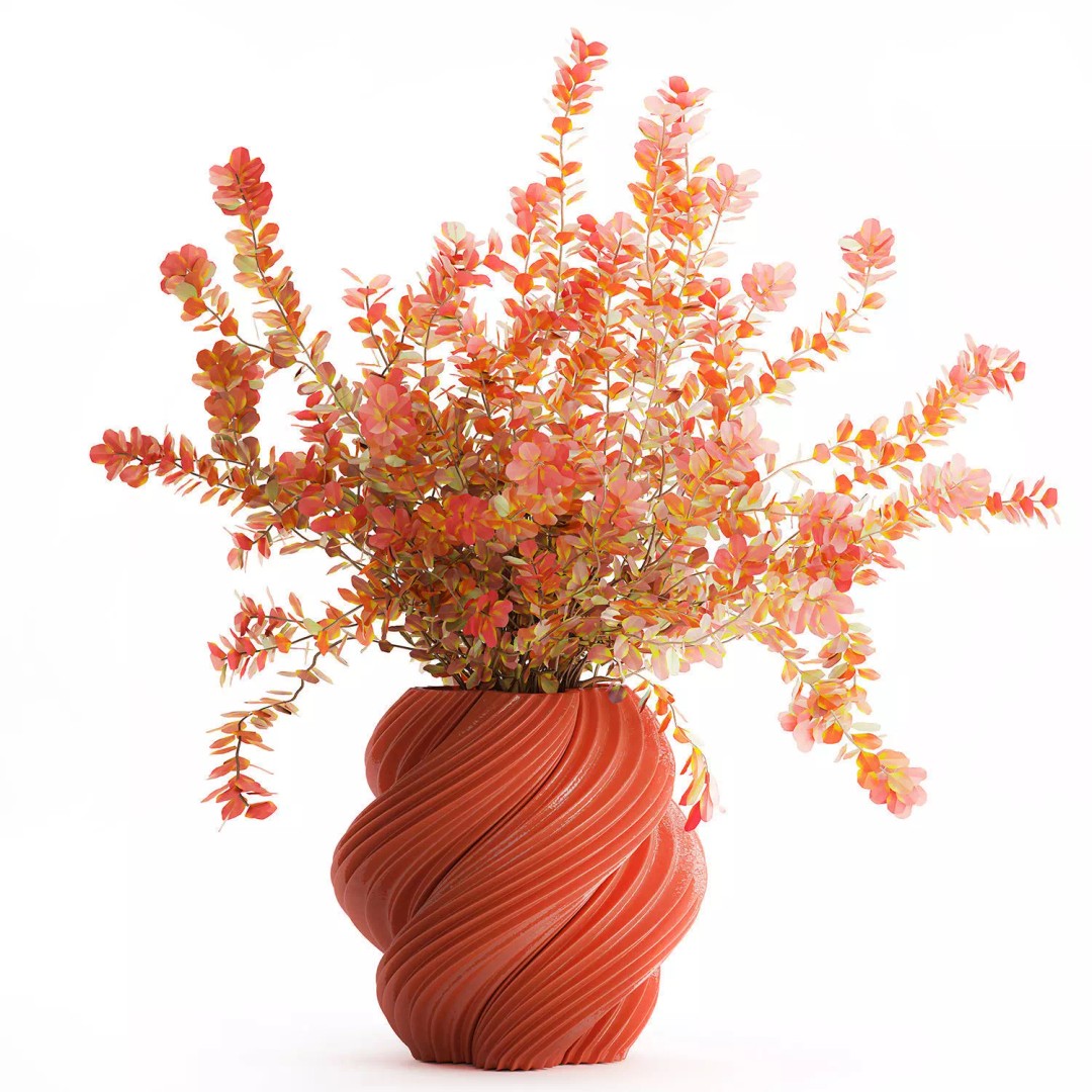 Realistic Bouquet Autumn Flowers 3D Model – Barberry Branches in Ceramic Vase - View 9