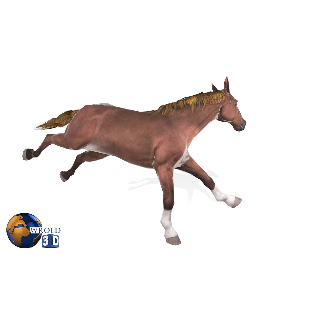 Rigged Animated Horse 3D Model – Low Poly Game Asset, FBX