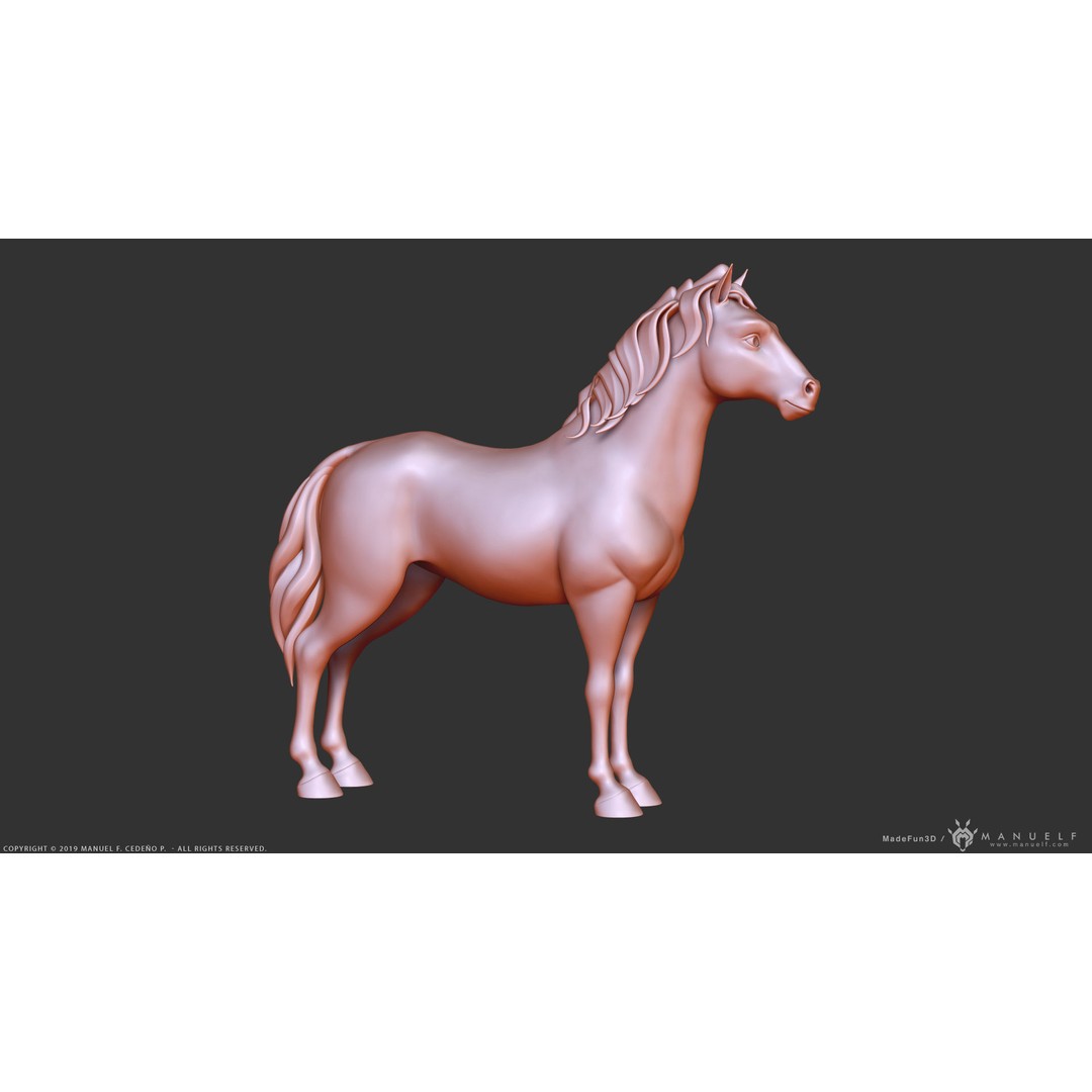 Stylized Cartoon Horse 3D Model – Low Poly Animation Asset, FBX, OBJ