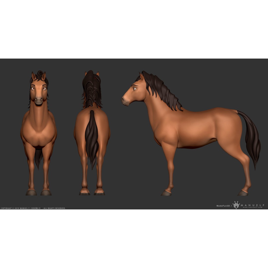 Stylized Cartoon Horse 3D Model – Low Poly Animation Asset, FBX, OBJ - View 7