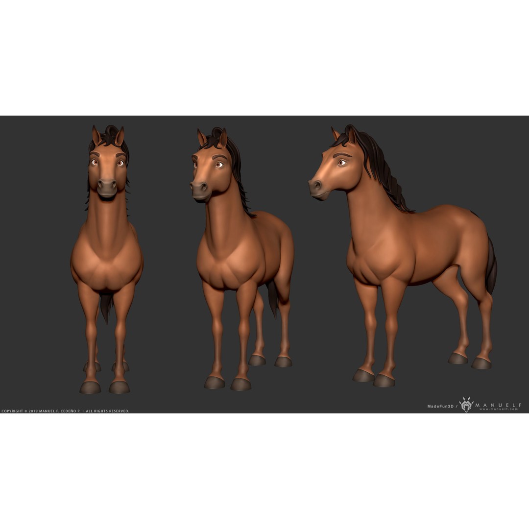 Stylized Cartoon Horse 3D Model – Low Poly Animation Asset, FBX, OBJ - View 8