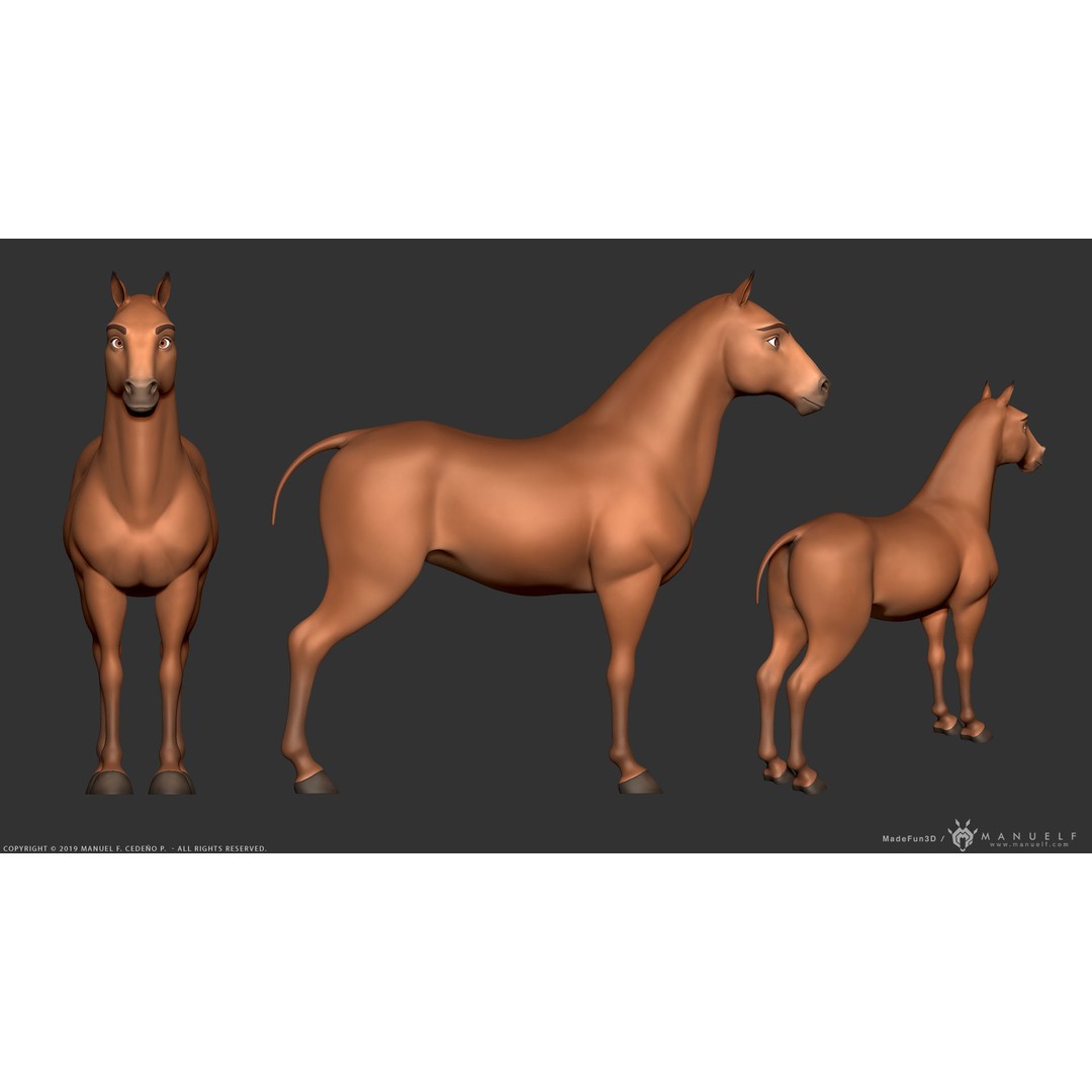 Stylized Cartoon Horse 3D Model – Low Poly Animation Asset, FBX, OBJ - View 9