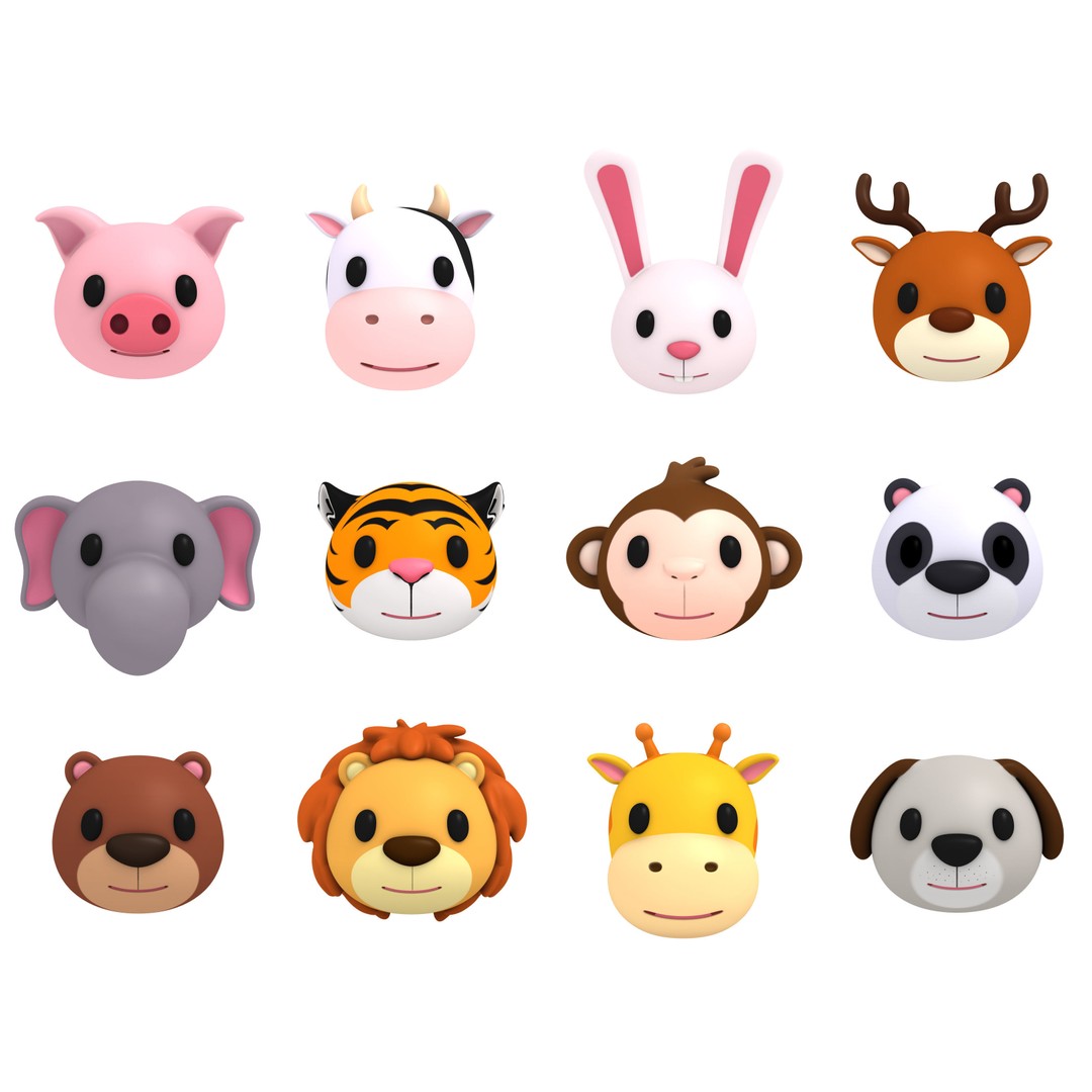 Cartoon Animal Head Pack 3D Model – Low Poly Game Asset, FBX/OBJ - View 3