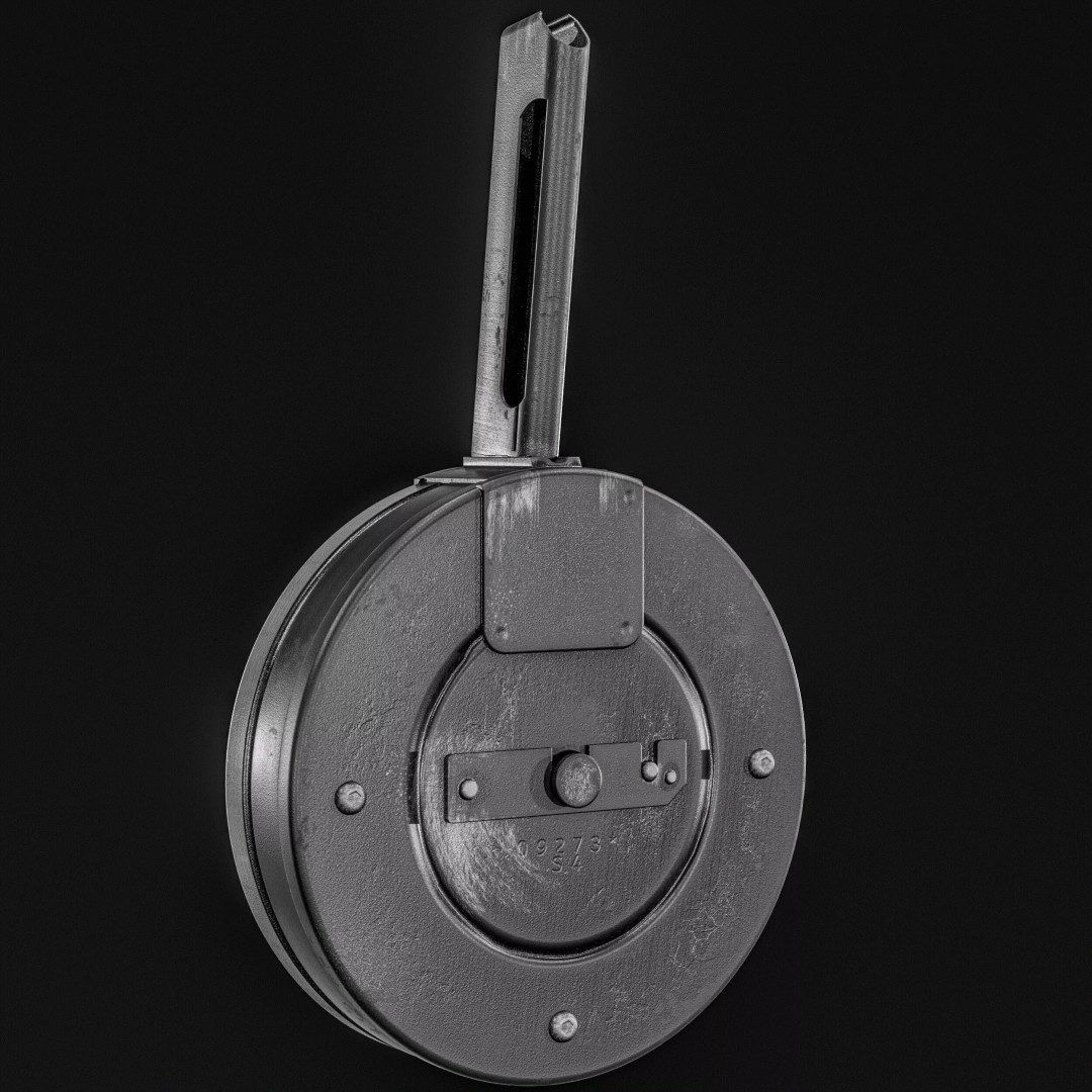 Drum Magazine 3D Model – Low Poly PBR Game Asset, FBX, OBJ - View 10