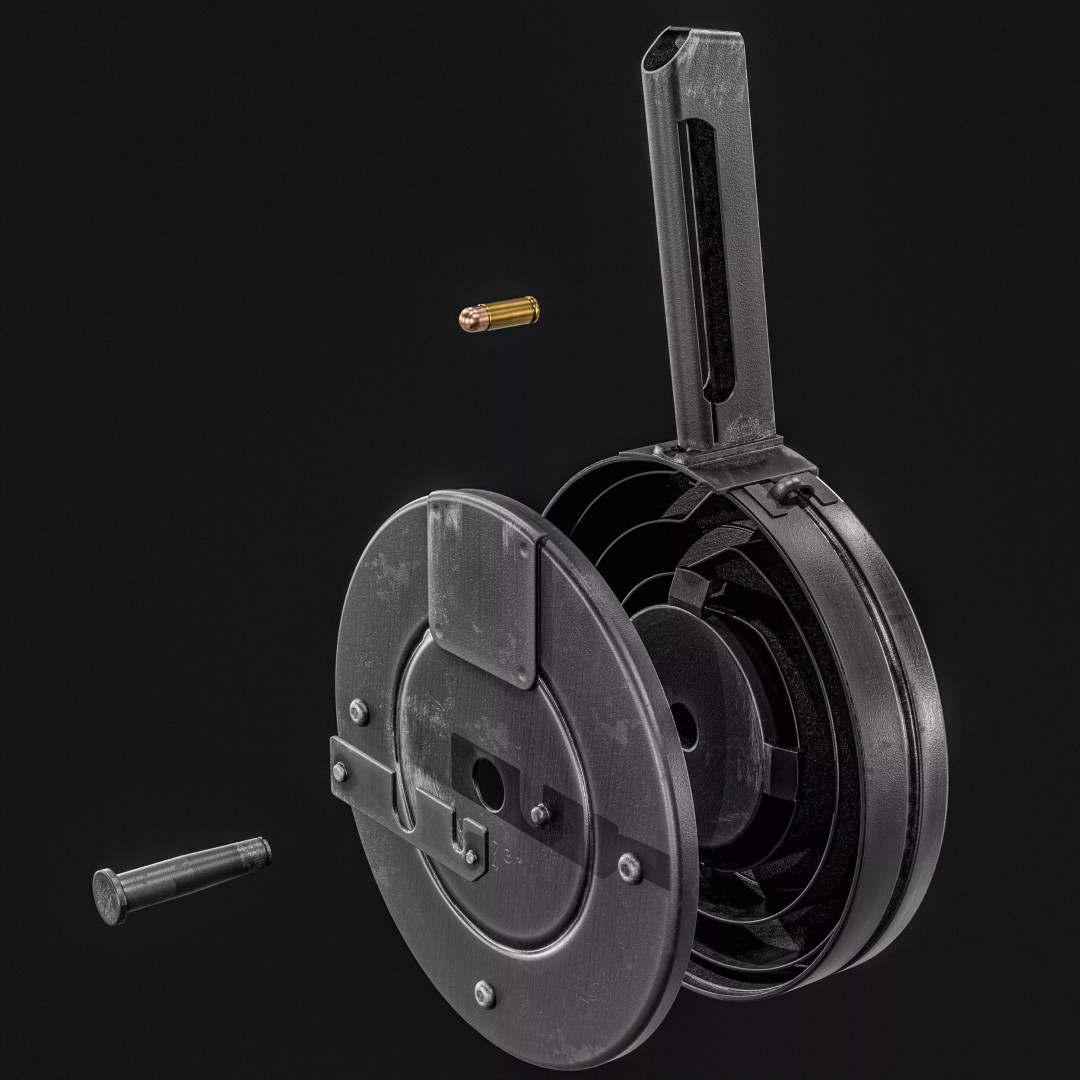 Drum Magazine 3D Model – Low Poly PBR Game Asset, FBX, OBJ - View 11