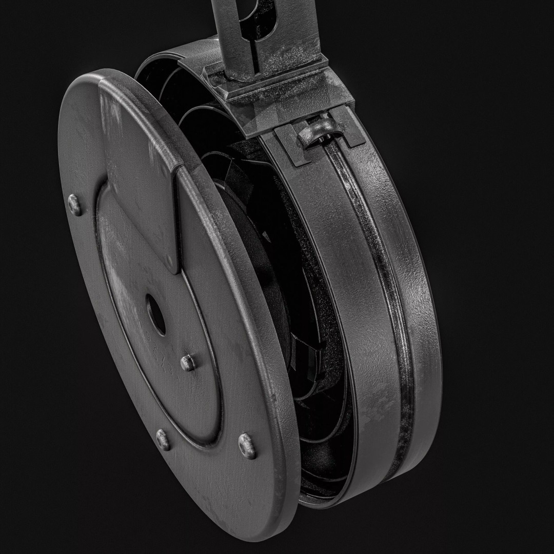 Drum Magazine 3D Model – Low Poly PBR Game Asset, FBX, OBJ - View 13