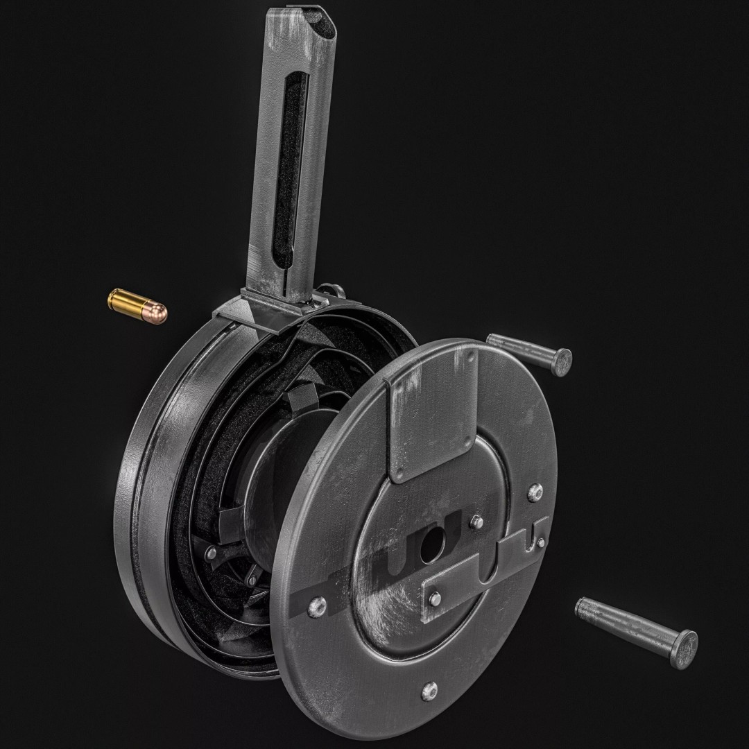Drum Magazine 3D Model – Low Poly PBR Game Asset, FBX, OBJ - View 14