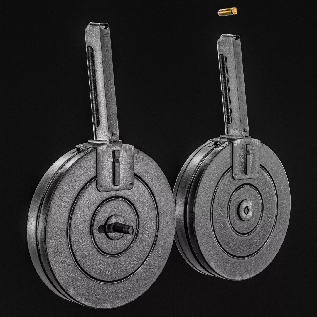 Drum Magazine 3D Model – Low Poly PBR Game Asset, FBX, OBJ - View 16