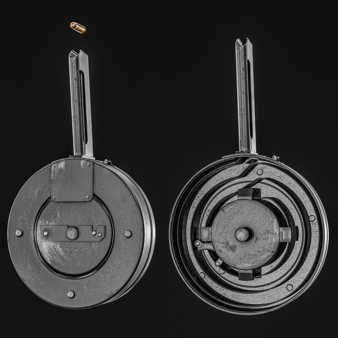 Drum Magazine 3D Model – Low Poly PBR Game Asset, FBX, OBJ - View 2