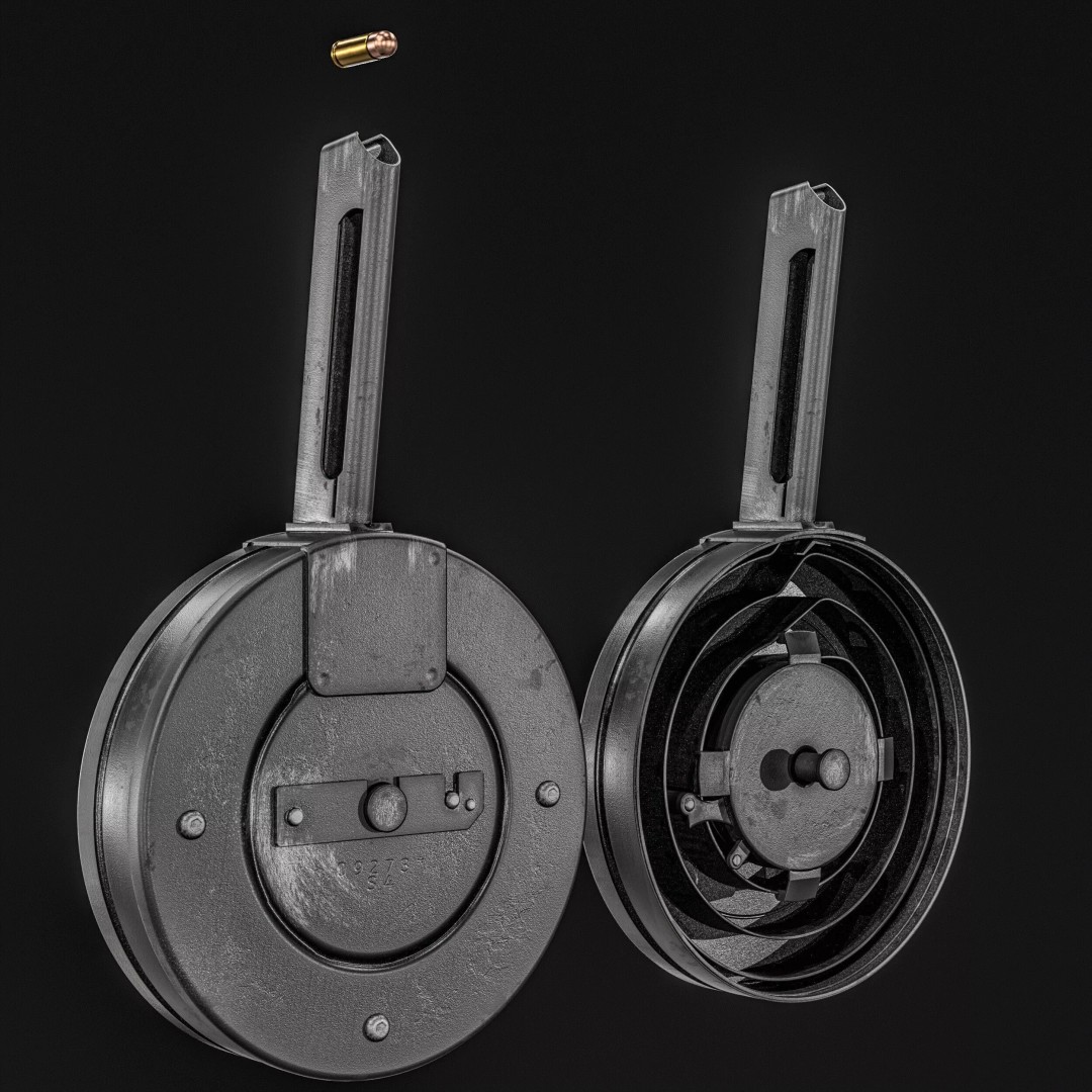 Drum Magazine 3D Model – Low Poly PBR Game Asset, FBX, OBJ - View 20
