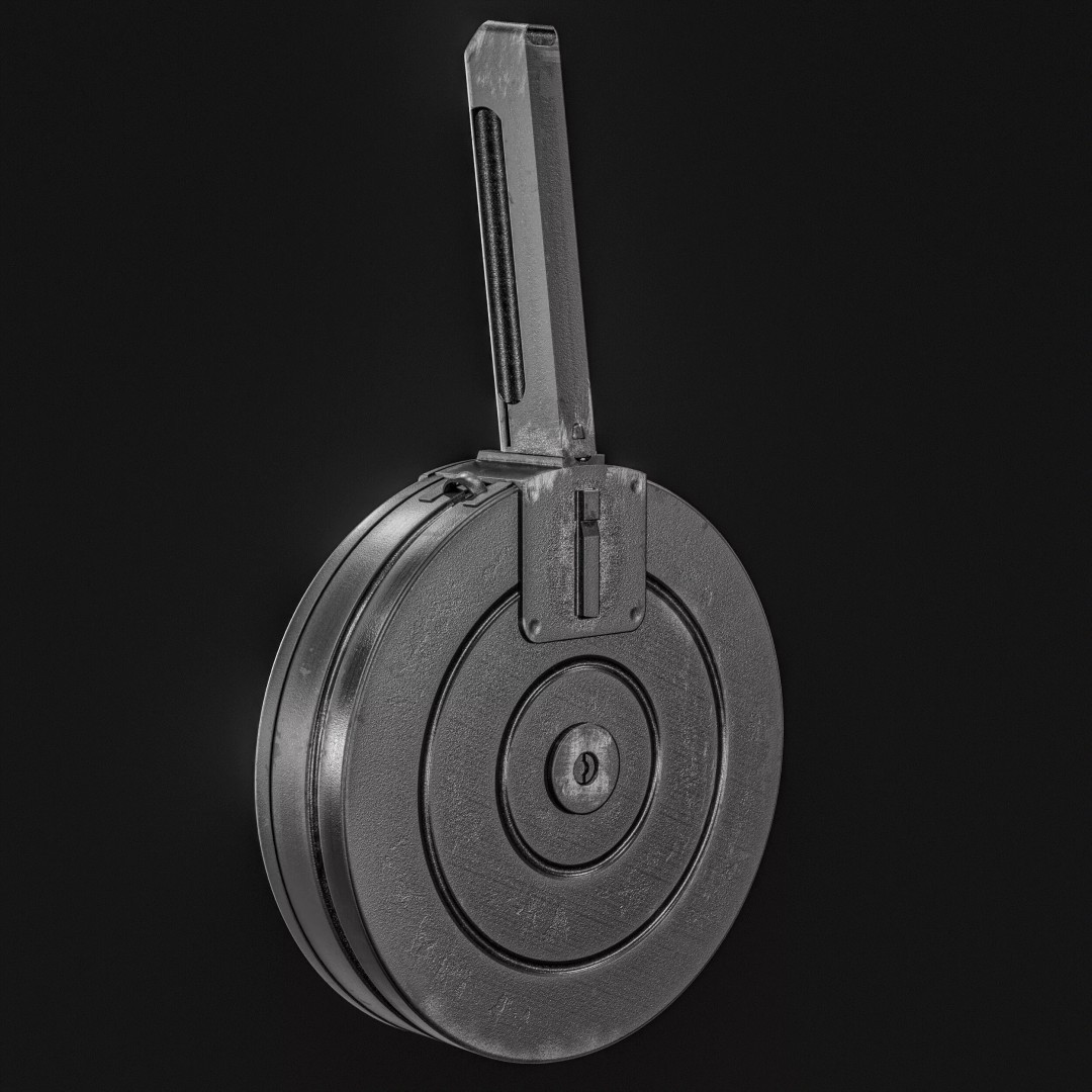 Drum Magazine 3D Model – Low Poly PBR Game Asset, FBX, OBJ - View 21